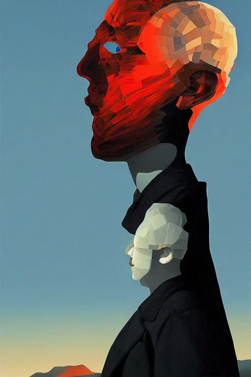 Image similar to North Korean hacker wearing Oculus and digital glitch head Edward Hopper and James Gilleard, Zdzislaw Beksisnski, higly detailed