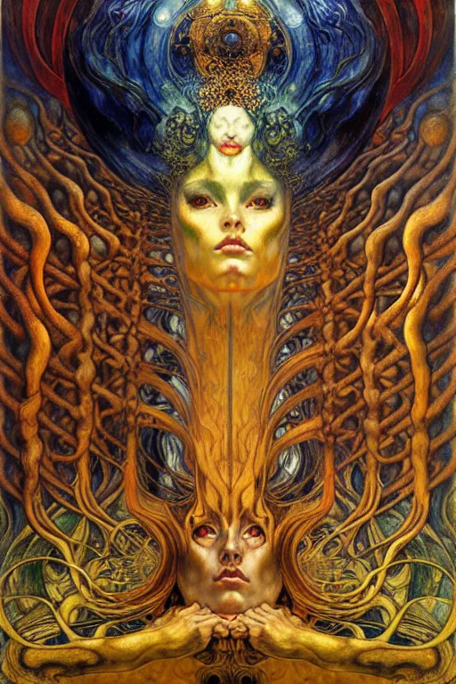 Image similar to Divine Chaos Engine by Karol Bak, Jean Delville, William Blake, Gustav Klimt, and Vincent Van Gogh, symbolist, visionary