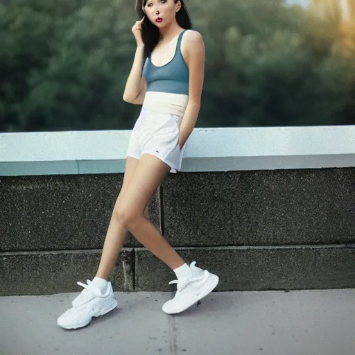 Image similar to realistic! photoshoot for a new nike lookbook, color film photography, portrait of a beautiful woman, 35mm