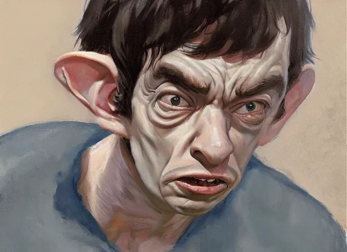 Image similar to a highly detailed beautiful portrait of nathan fielder as gollum, by gregory manchess, james gurney, james jean