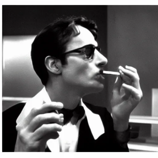 Image similar to Mario smoking in a french new wave Godard film aesthetic