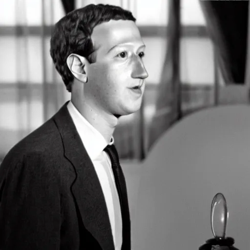 Prompt: mark zuckerberg in the twilight zone ( 1 9 5 3 )