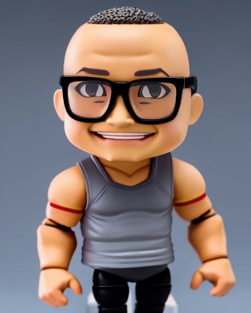 Prompt: full body of dwayne johnson with glasses as a ballerina nendoroid! figurine, studio lighting, grey background, no shadow, trending on artstation, 8 k, highly detailed