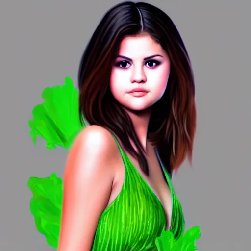 Image similar to photorealistic digital painting of selena gomez as celery, hd, artstation, 4 k wallpaper