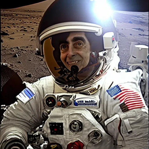 Image similar to extremely detailed photo of carl sagan through visor of spacesuit mars rover, detailed face