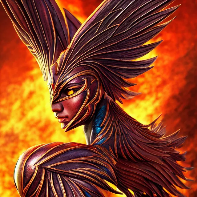 Image similar to phoenix warrior, artgerm, highly detailed, 8 k, hdr, close up, smooth, sharp focus, high resolution, award - winning photo