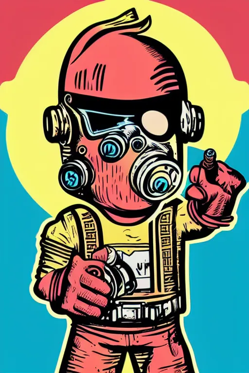 Image similar to fallout 7 6 retro futurist illustration art by butcher billy, sticker, colorful, illustration, highly detailed, simple, smooth and clean vector curves, no jagged lines, vector art, smooth andy warhol style