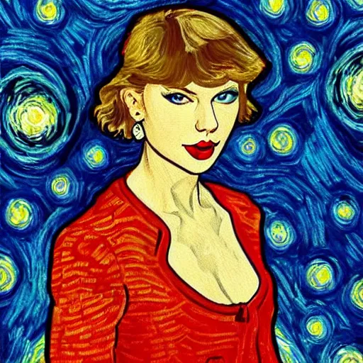 Image similar to Taylor swift in the style of Van Gogh
