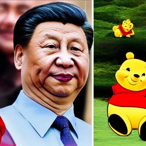 Prompt: Chinese leader Xi Jinping has transformed into Winnie the Pooh