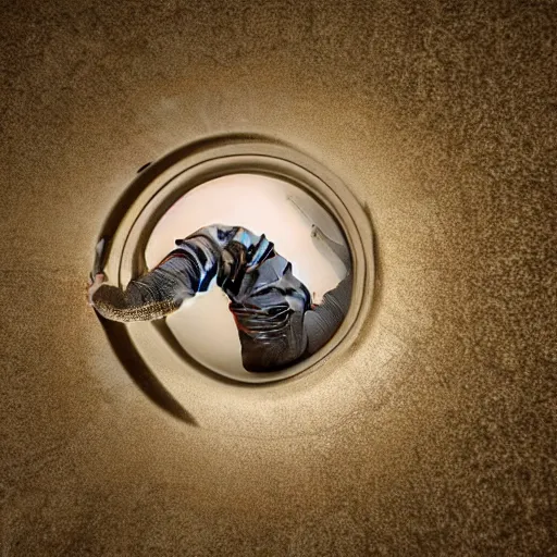 Prompt: dreamlike photo of an elephant trunk coming up the shower drain