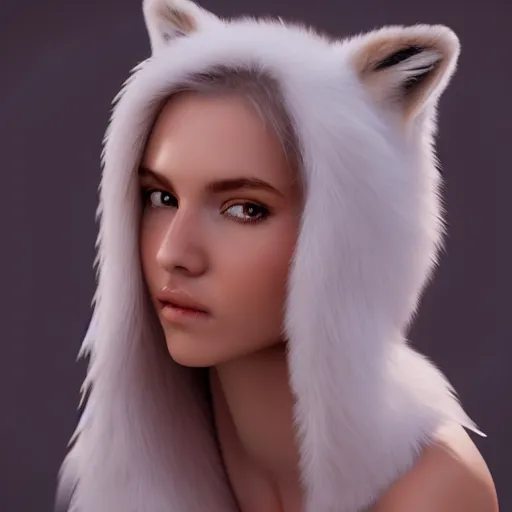 Image similar to portrait of a beautiful and appealing female body with white fox head, trending on artstation, corona render