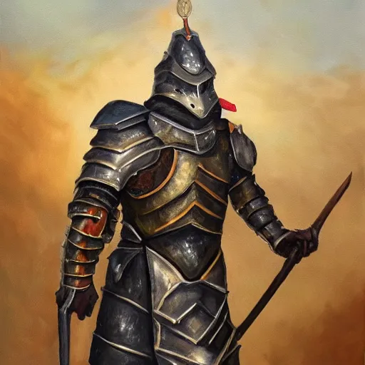 Image similar to an oil painting of a tortoise paladin