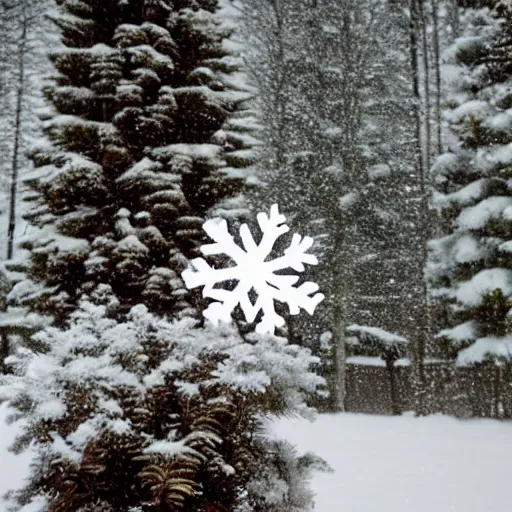 Image similar to snowflake in front of pinetree forrest