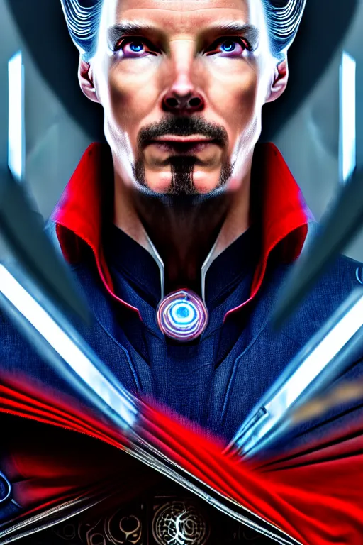 Prompt: futuristic portrait art of an armored cyberpunk doctor strange, futuristic style doctor strange, cyberpunk, cinematic movie still 2 0 7 7