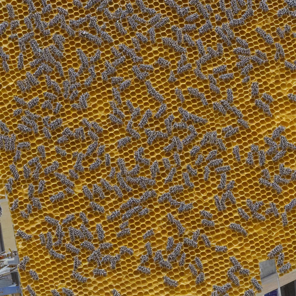 Image similar to james webb telecsope in space, made out of honey, with bees flying around it