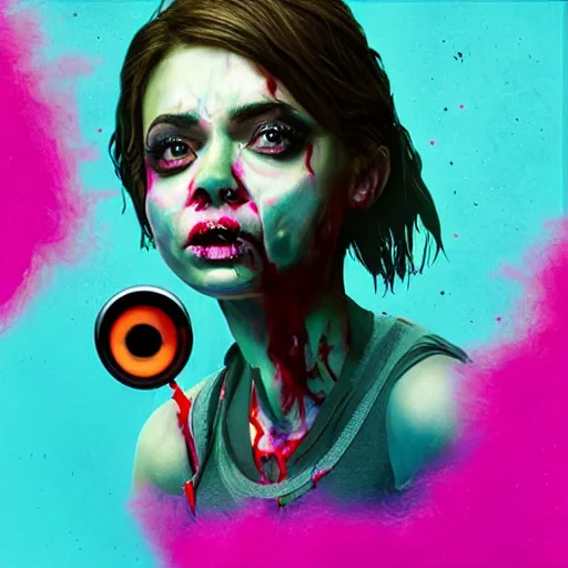 Image similar to zombie sarah hyland making a duckface selfie, art by beeple