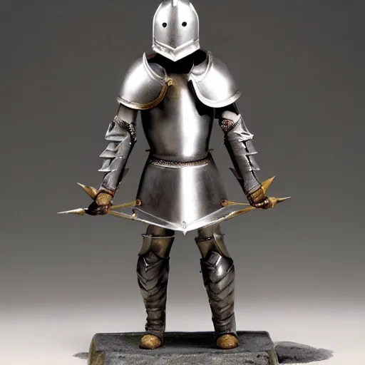 Prompt: a knight wearing pointy steel armor and helmet