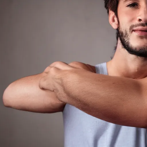 Image similar to high-resolution photograph of a lad showing off his hairy armpits