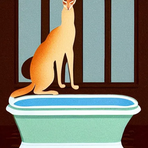 Prompt: cute caracal in bathtub, by Tristram James Ellis, Michelangelo