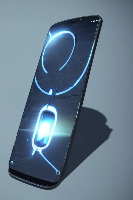 Image similar to a new futuristic smartphone, concept art, illumination radiating a glowing aura global illumination ray tracing hdr render in unreal engine 5