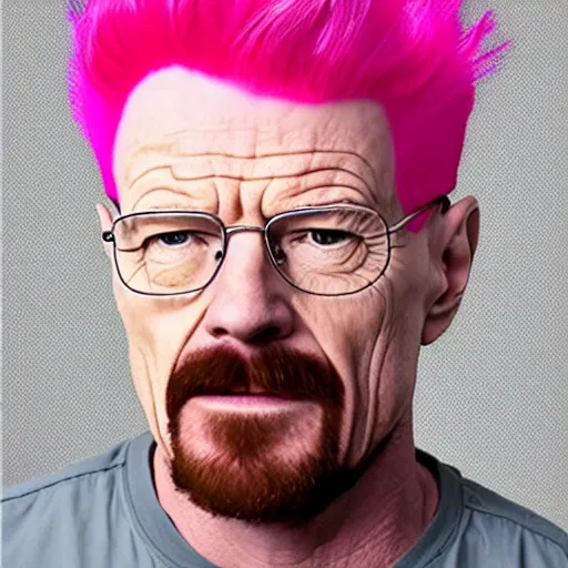 Image similar to walter white wearing a pink hair wig