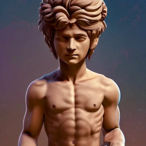 Image similar to a digital painting of an ancient greek god, chibi, by antonio mello, 3 d nft, nendoroid 3 d, cyberpunk artm, cgsociety, seapunk, anime aesthetic, rendered in maya