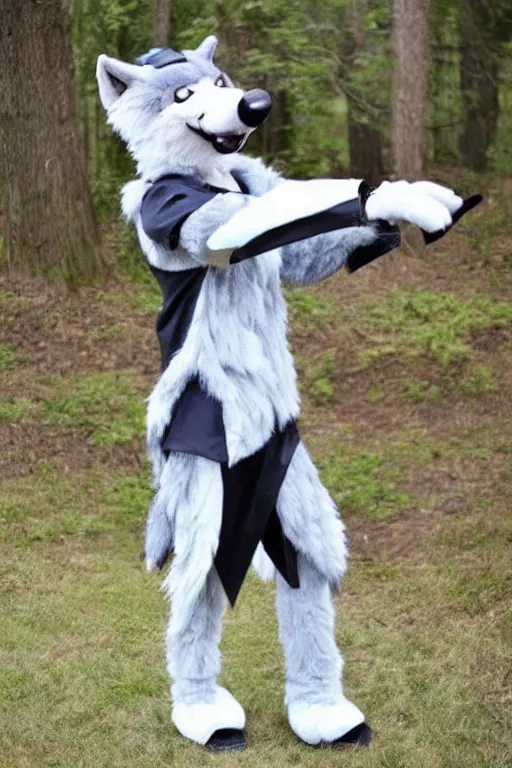 Image similar to an anthropomorphic wolf, fursuit!!!!, cosplay