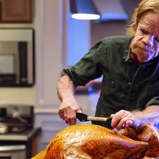 Prompt: William H Macy carving a turkey