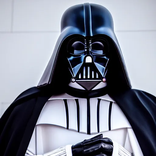 Prompt: photo of a white darth vader, realistic, professionally, professionally color graded, full body shot, leather body suit, sharp focus, 8 k high definition, insanely detailed, intricate, elegant