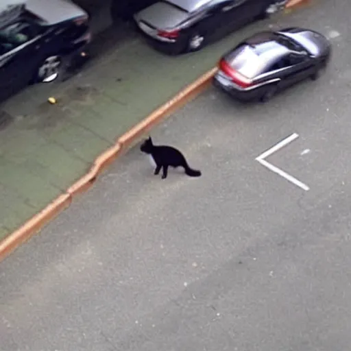 Image similar to cctv footage of fat cat in parking lot