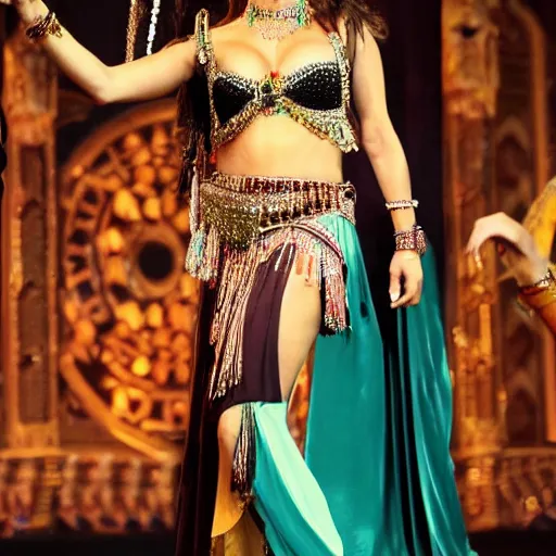 Image similar to a full body shot of penelope cruz as a belly dancer, arabian night, high quality, fully detailed, 4 k