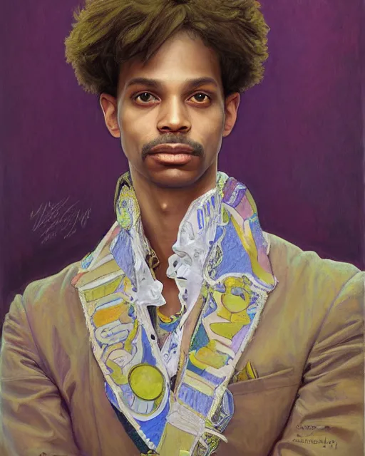 Image similar to portrait of a Prince Rogers Nelson by Mandy Jurgens and Richard Schmid and chuck close and mucha