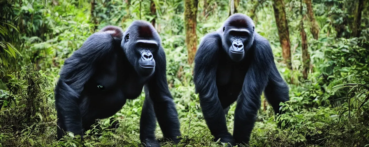 Prompt: a gorilla/elephant hybrid standing in the jungle, beautiful dynamic lighting, cinematic, wide angle establishing shot, extremely high detail