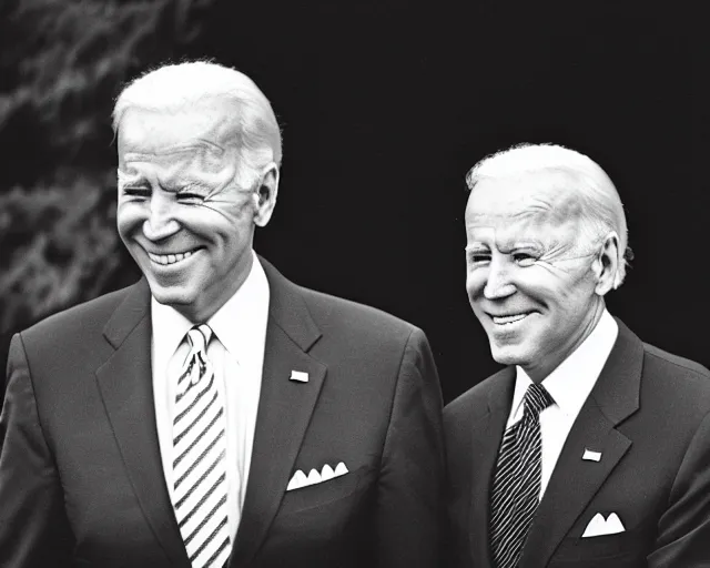 Prompt: president joe biden face to face with president joe biden, nikon 3 5 mm, photograph