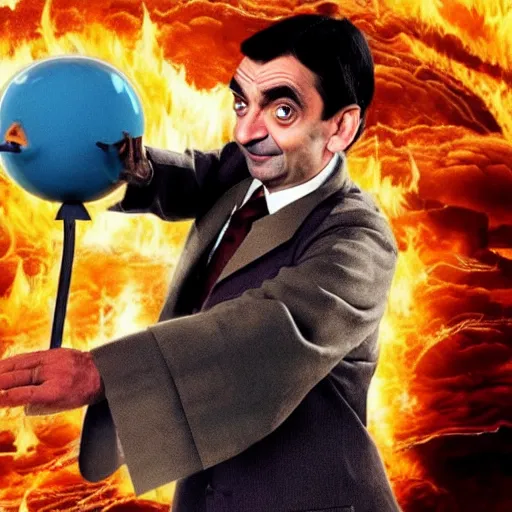 Prompt: mr bean as a fire bender in avatar the last air bender