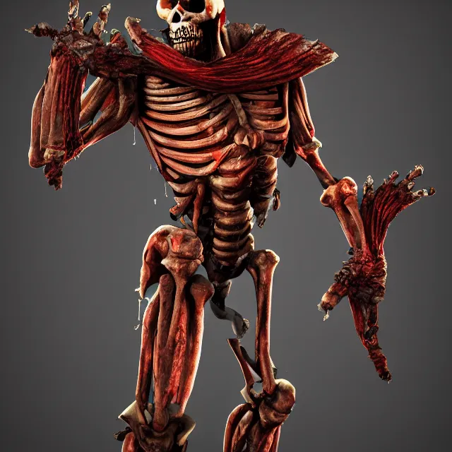 Prompt: bloody skeleton in mortal kombat, videogame 3d render, 4k, artstation