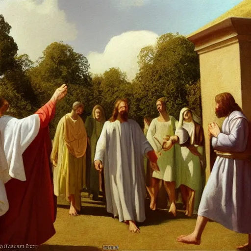 Image similar to A painting depicting the resurrection of Jesus Christ, (Jean Jules Linden), Peter Ilsted, (((flowers)))