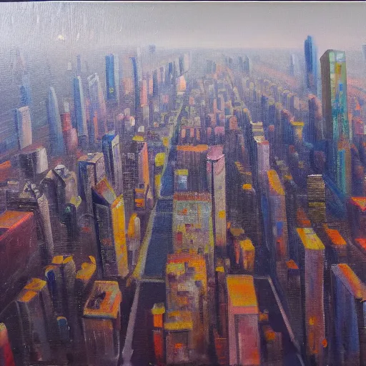 Image similar to a city falling off the edge of reality, oil on canvas