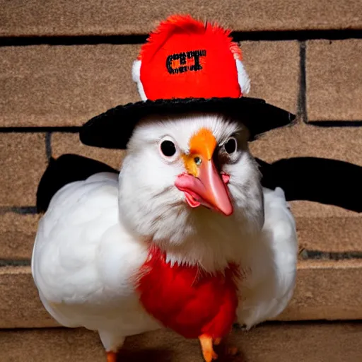 Image similar to photography cute chicken dressed as an inmate