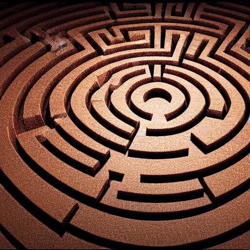 Image similar to a labyrinth with star and finish, made by cheese and chocolate, very detailed, 4 k, sharp focus, octane render