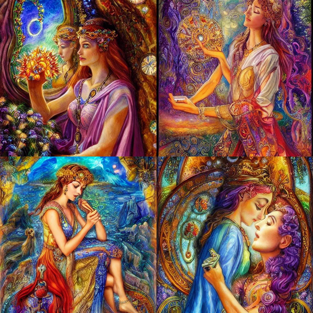 Prompt: goddess checking her phone, by josephine wall, trending on artstation, amanda sage