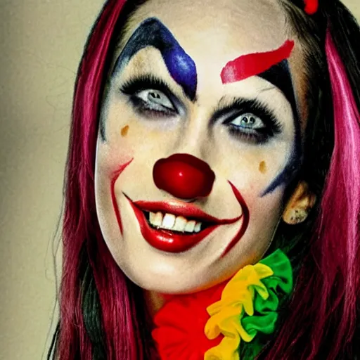 Image similar to megan fox as a sad clown