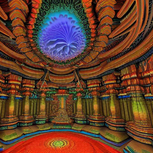 Image similar to 3d Fractal hindu temple mosque interior, dmt, shiny