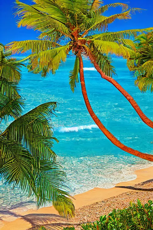 Image similar to beckoning palms lean over crystal clear water laid back hawaiian beach summer style by scott westmoreland