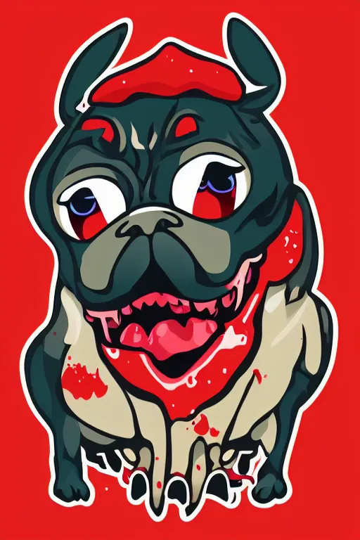 Image similar to Evil pug, the devil, sticker, blood thirsty, blood, evil, colorful, illustration, highly detailed, simple, smooth and clean vector curves, no jagged lines, vector art, smooth