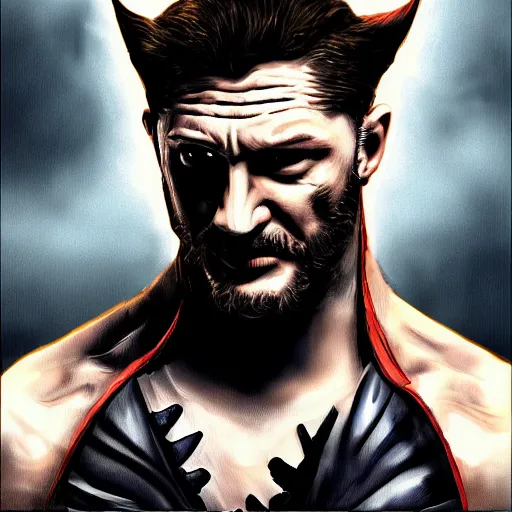 Image similar to Tom Hardy in wolverine suit Digital art 4K quality Photorealism