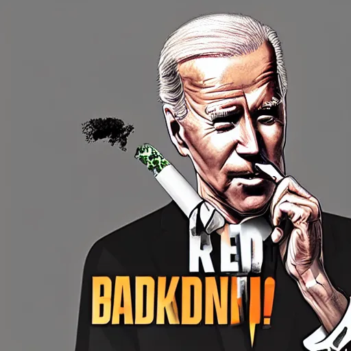 Image similar to joe biden smoking a giant rolled joint, smoke, amazing detail, realistic digital art, artstation