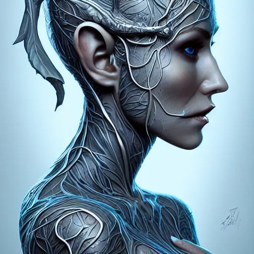 Image similar to digital art, centered head and fullbody of a elven ,intricate, veins, by James Jean and by artgerm , ultradetailed, charachter design, concept art, trending on artstation,