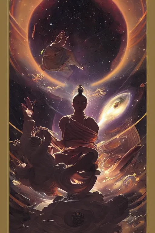 Image similar to space, buddhism, taoism, painting by greg rutkowski, j. c. leyendecker, artgerm