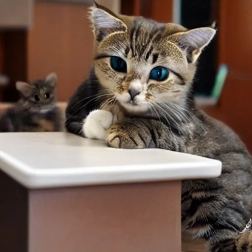 Prompt: cute cats around a table